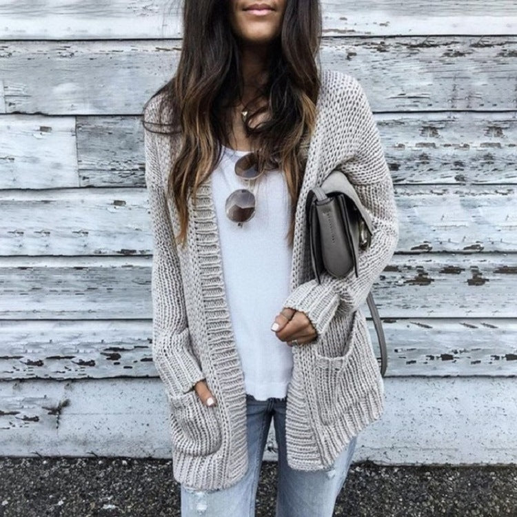Damen Grobstrickjacke mit lässigen Taschen und offener Front ModeGeist