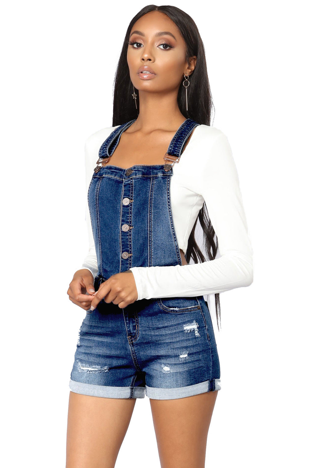 Modische Damen Latzhose mit verstellbaren Trägern und Used-Look Details von MODEGEIST