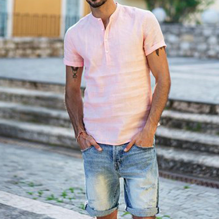 Herren Kurzarm Henley-Hemd aus luftiger Baumwolle mit modernem Stehkragen ModeGeist