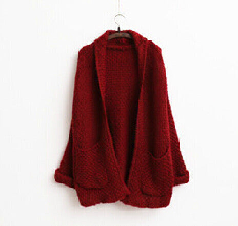 Damen grober Strick-Cardigan mit offenen Ärmeln und praktischen Taschen ModeGeist