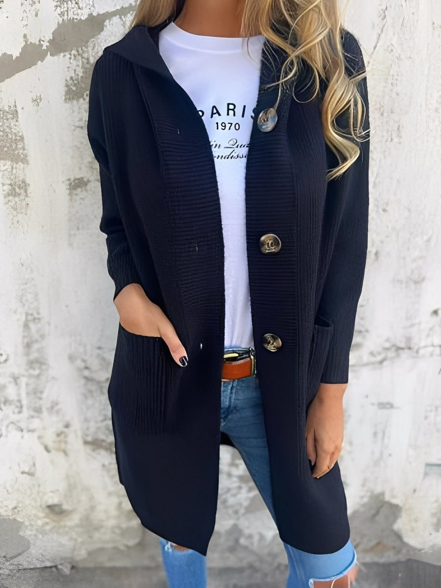 ModeGeist | Lässiger langer Cardigan mit Kapuze für Damen