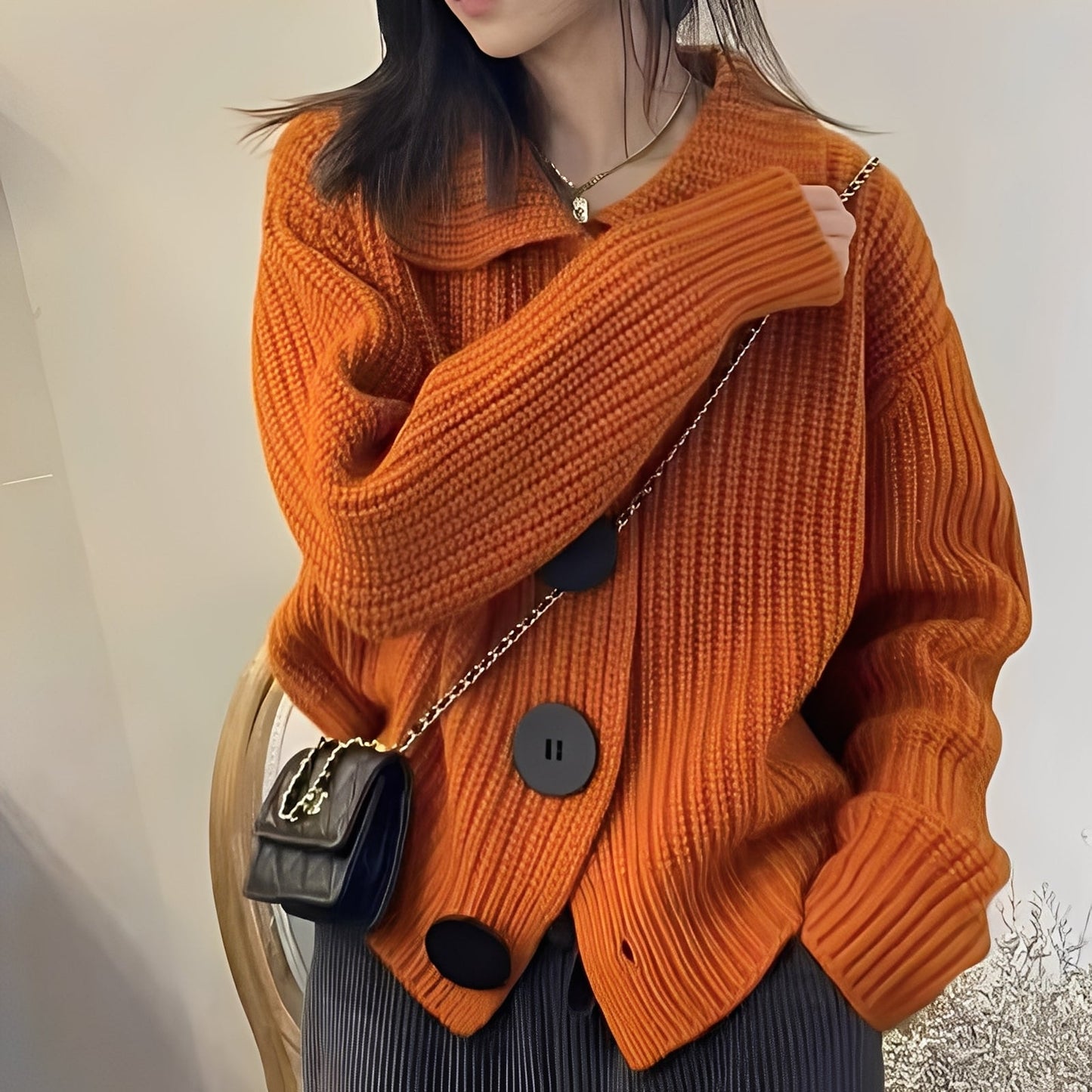 ModeGeist | modischer Cardigan mit großen Knöpfen für Frauen