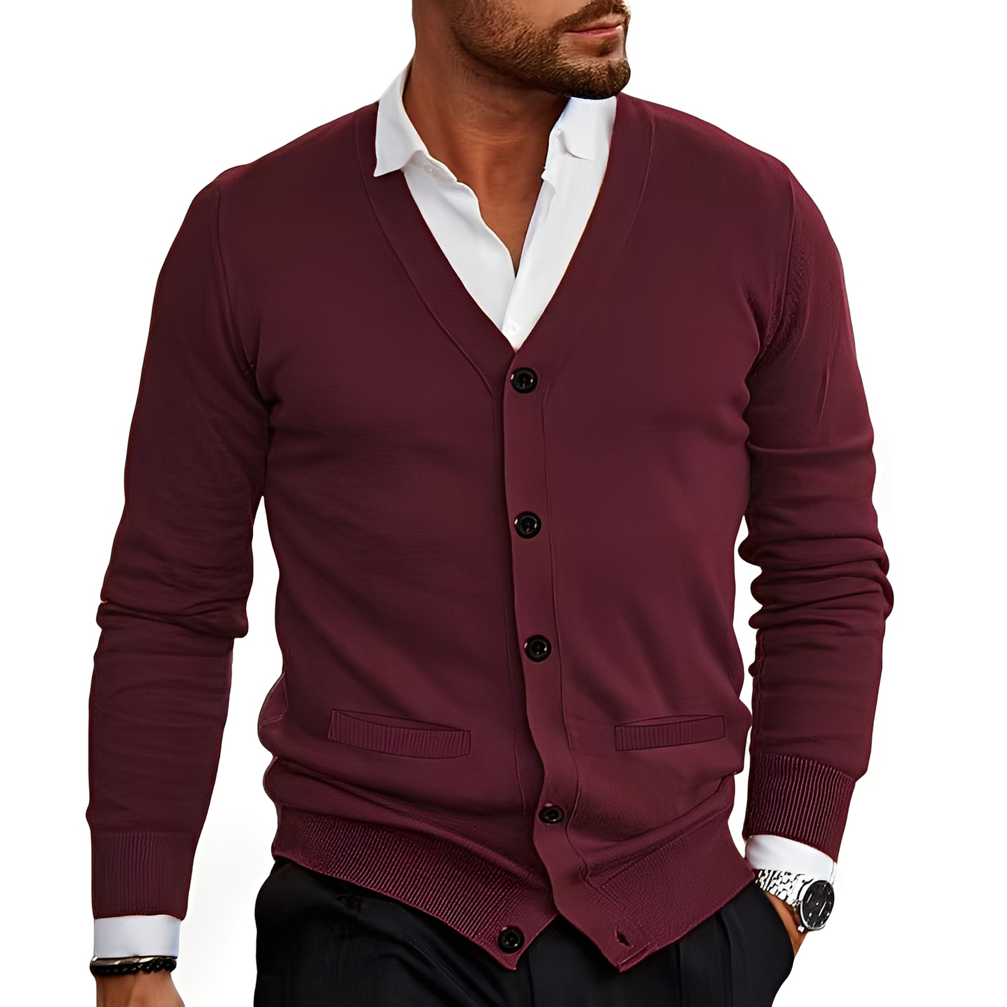 ModeGeist | Eleganter Cardigan mit Knopfblende für Herren
