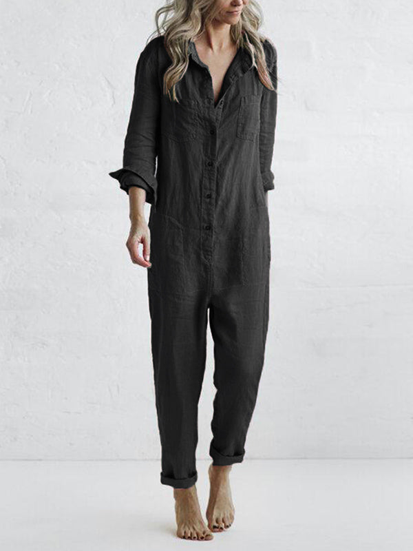 FRIDA: Langarm-Jumpsuit mit Knöpfen
