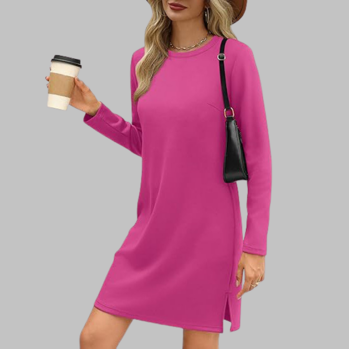 MODEGEIST Damen Langarmkleid Rundhals Relaxed Fit Alltagskleid