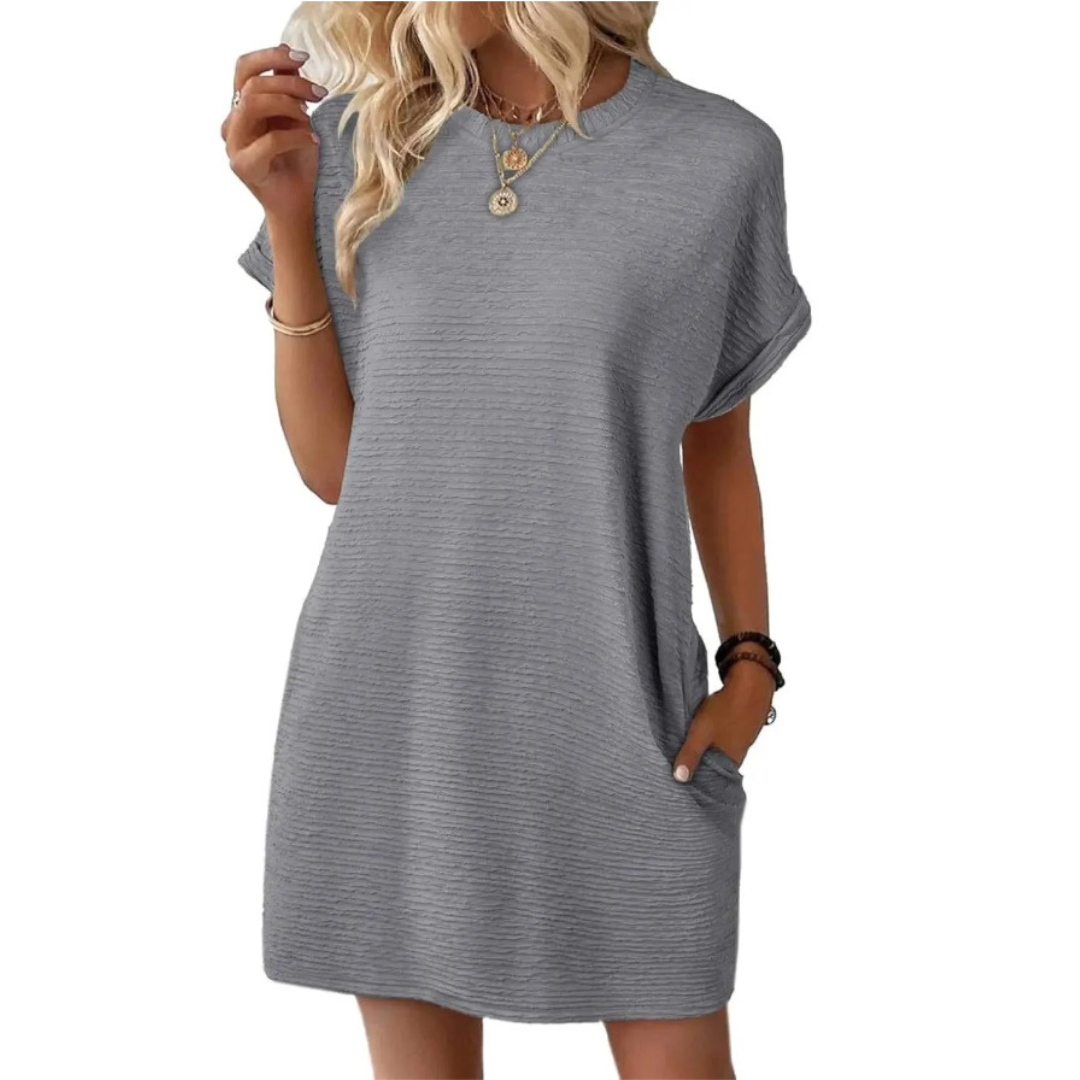 MODEGEIST Damen Mini-Kleid Rundhals Kurze Ärmel Pink
