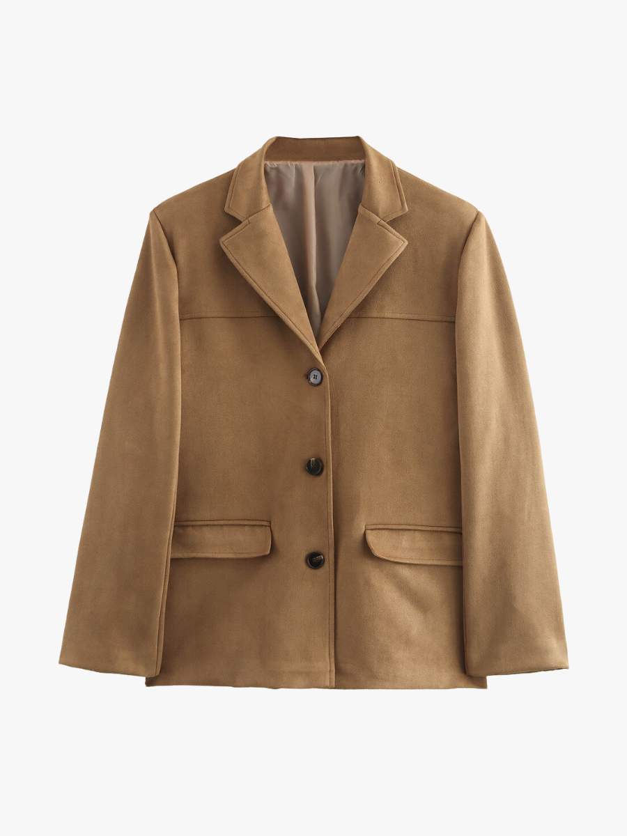 ModeGeist | Klassischer Blazer Aus Wildlederimitat in Braun