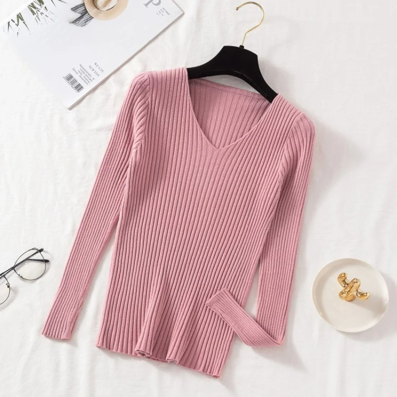 ModeGeist | Pullover - Slim-Fit Rippstrick V-Ausschnitt Pullover