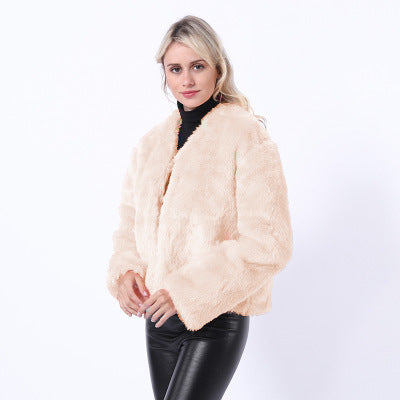Damen Kurze Kunstpelzjacke mit modernem Schnitt und breit geschnittenen Ärmeln ModeGeist