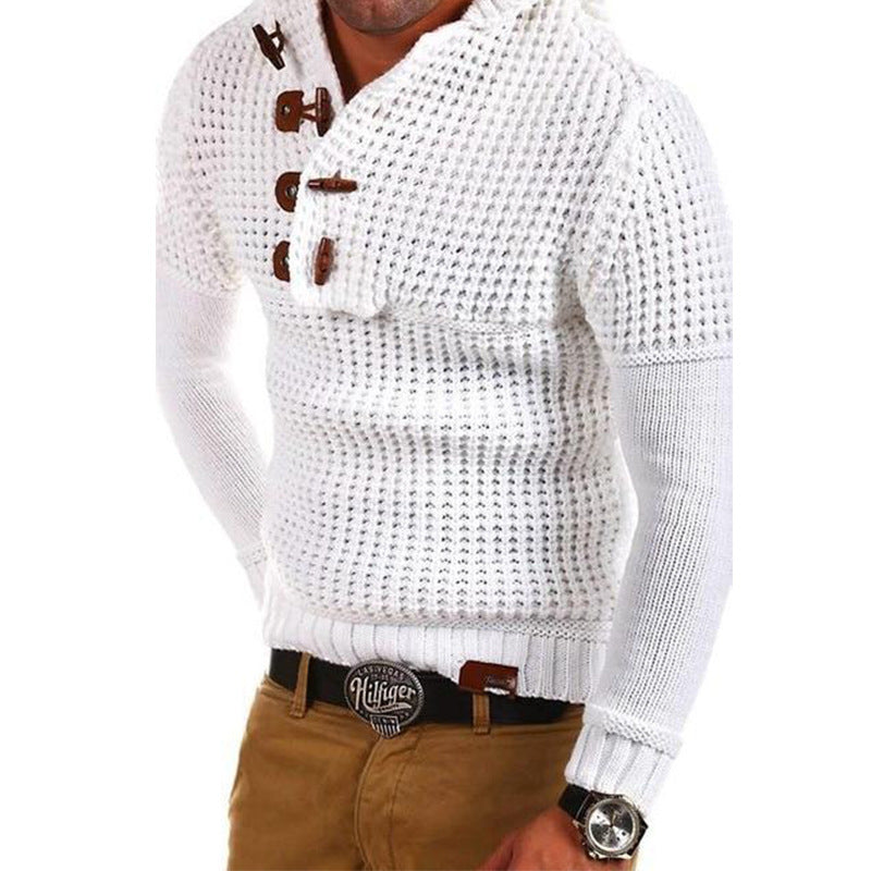 Herren Strickpullover mit Kapuze und modernen Holzknöpfen ModeGeist
