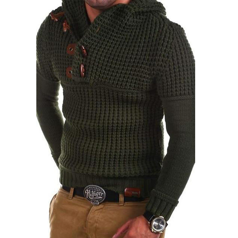 Herren Strickpullover mit Kapuze und modernen Holzknöpfen ModeGeist