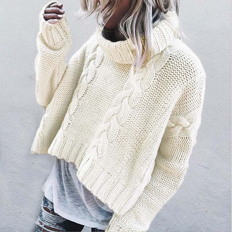 Damen Grobstrickpullover mit voluminösem Rollkragen und Zopfmuster ModeGeist