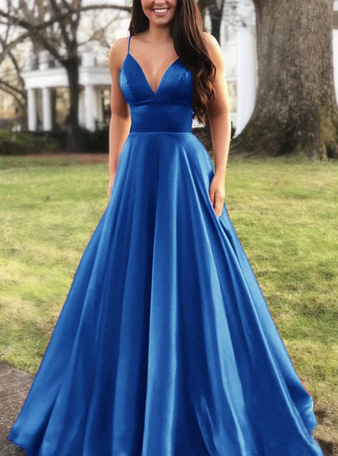 Damen A-Linien Abendkleid mit tiefem Ausschnitt und schmalen Trägern ModeGeist