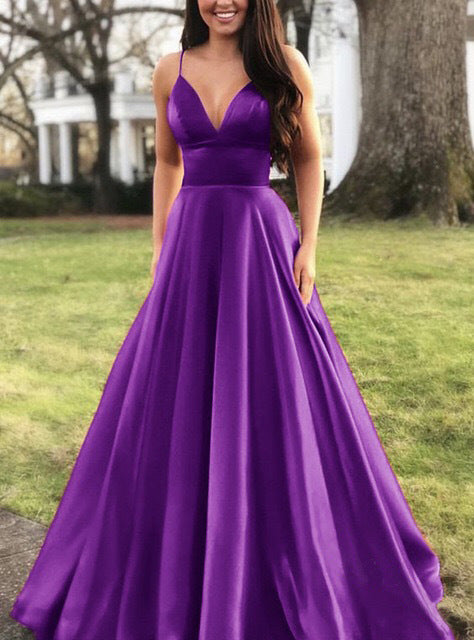 Damen A-Linien Abendkleid mit tiefem Ausschnitt und schmalen Trägern ModeGeist
