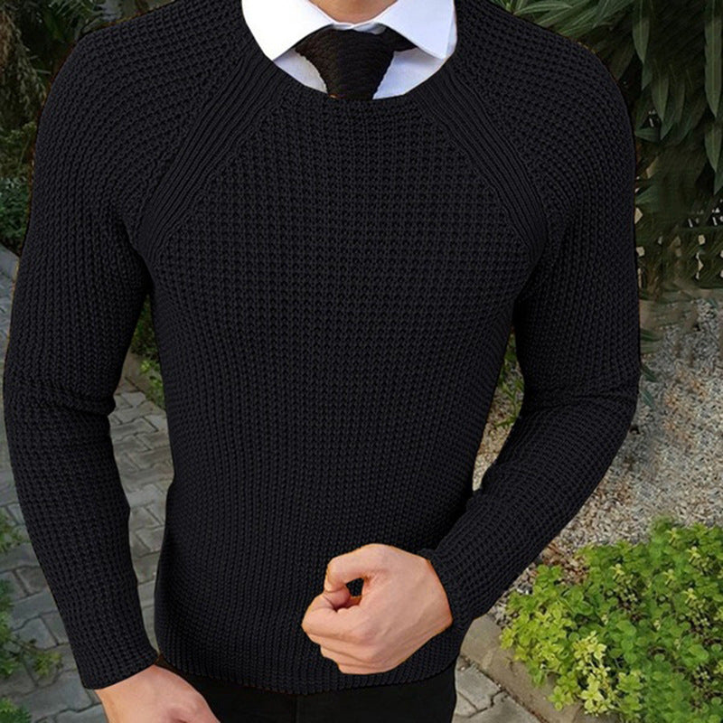 Herren Feinstrickpullover mit strukturiertem Wellenmuster und Rundhalsausschnitt ModeGeist