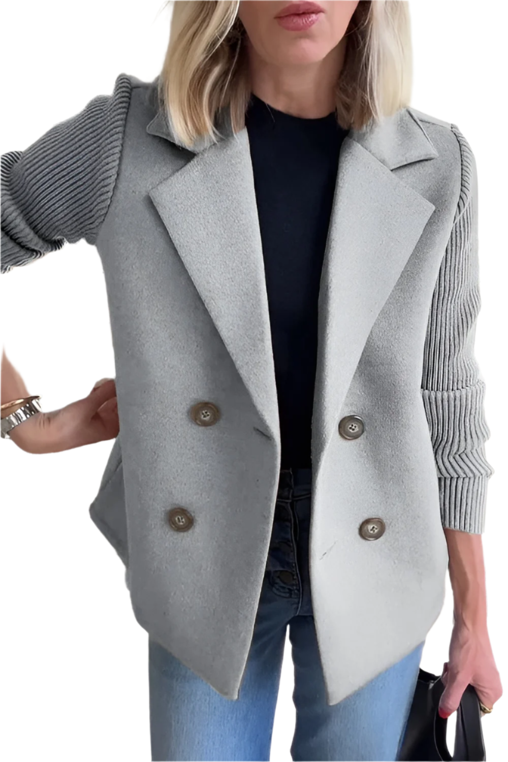 ModeGeist | Damen Blazer aus veganer Wolle mit gestrickten Ärmeln