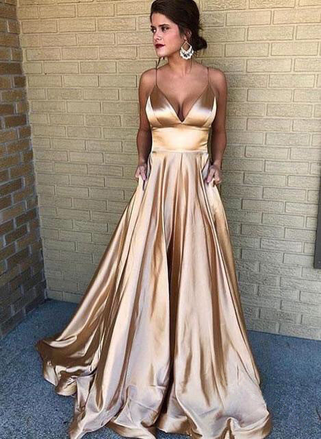 Damen A-Linien Abendkleid mit tiefem Ausschnitt und schmalen Trägern ModeGeist