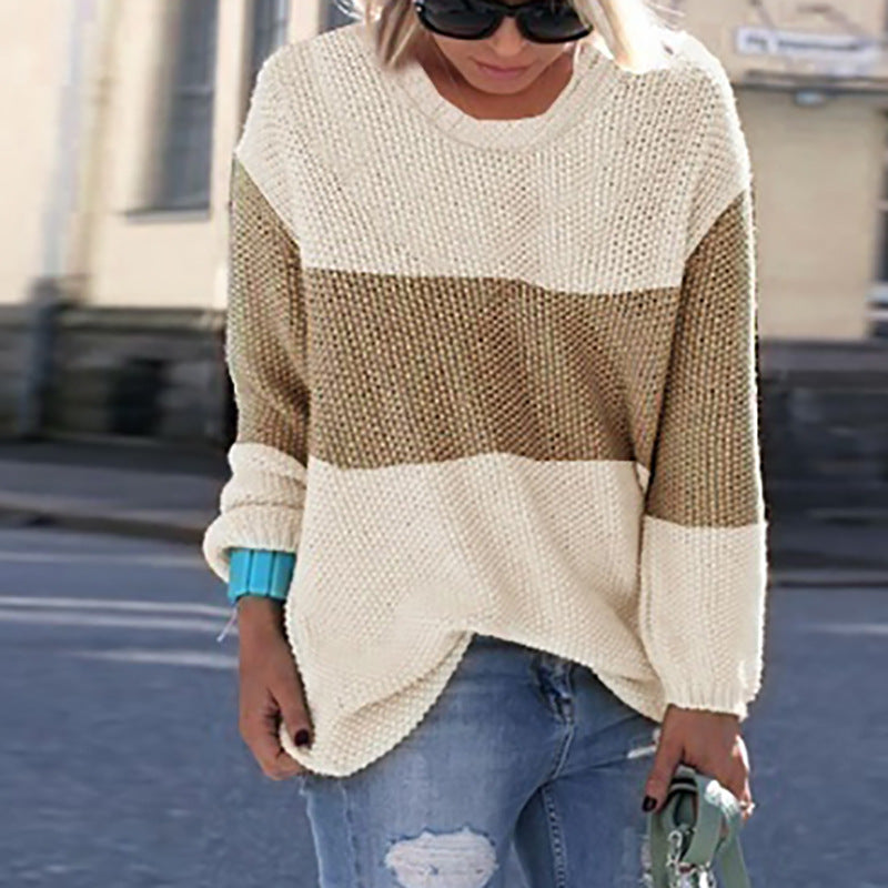 Damen Grobstrickpullover mit lässigem Schnitt und modischem Streifenmuster ModeGeist
