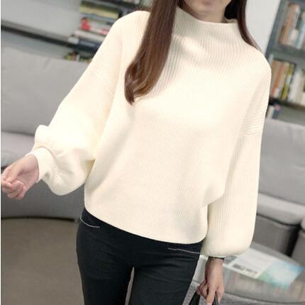 Damen Pullover mit voluminösen Ärmelabschlüssen und hohem Kragen ModeGeist