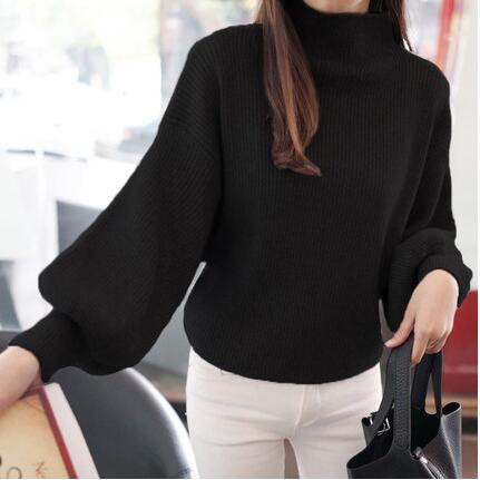 Damen Pullover mit voluminösen Ärmelabschlüssen und hohem Kragen ModeGeist