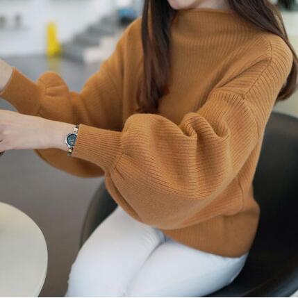 Damen Pullover mit voluminösen Ärmelabschlüssen und hohem Kragen ModeGeist