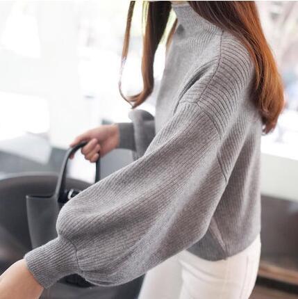 Damen Pullover mit voluminösen Ärmelabschlüssen und hohem Kragen ModeGeist