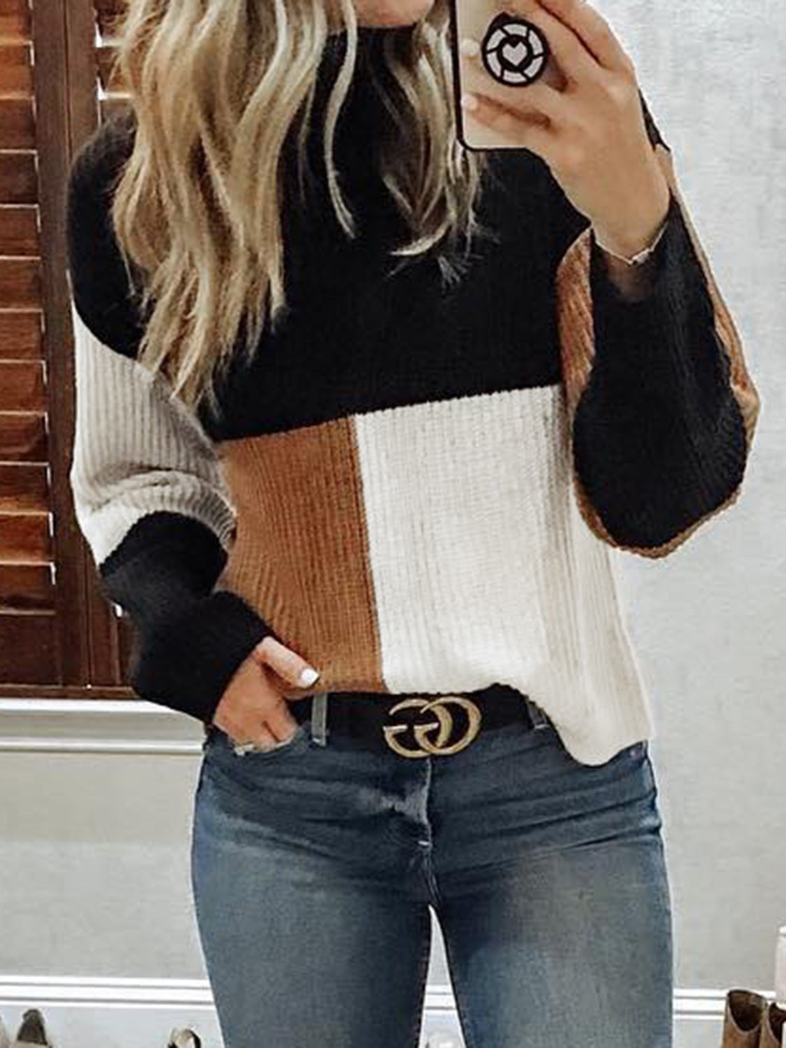 Damen modischer Strickpullover im modernen Farbblock-Design ModeGeist