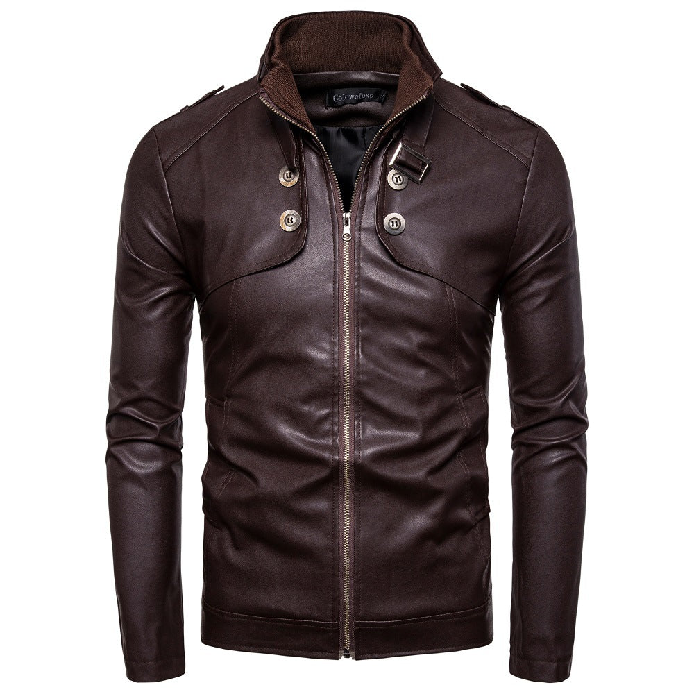 Herren modische Kunstlederjacke mit asymmetrischem Reißverschluss und Steppnähten ModeGeist
