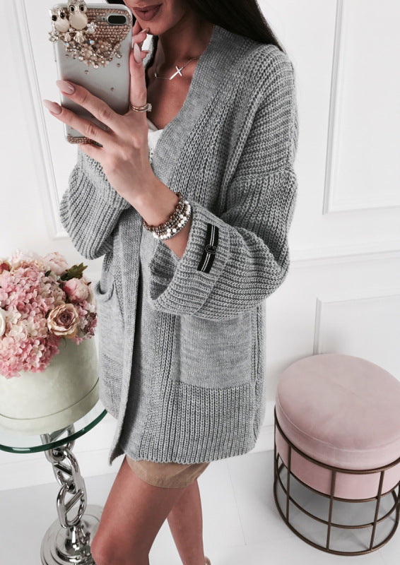 Damen Grobstrick Cardigan mit modischen Details und Taschen ModeGeist