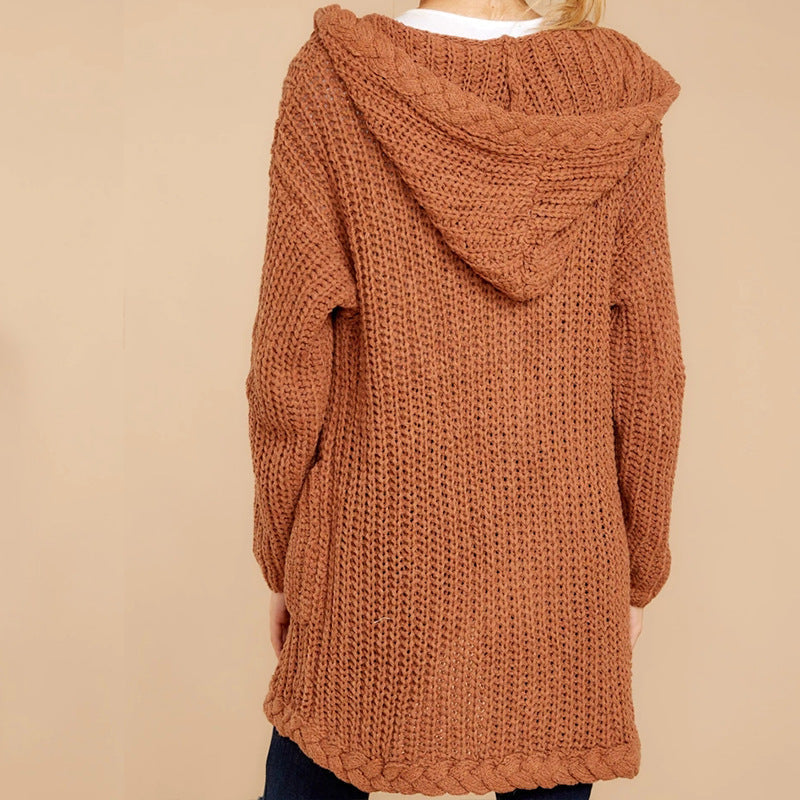 Damen Grobstrickjacke mit Kapuze und praktischen Taschen ModeGeist