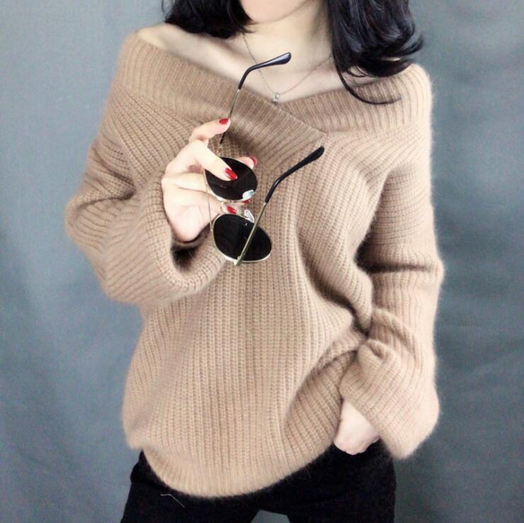 Damen Strickpullover im lässigen Oversized-Stil mit V-Ausschnitt ModeGeist