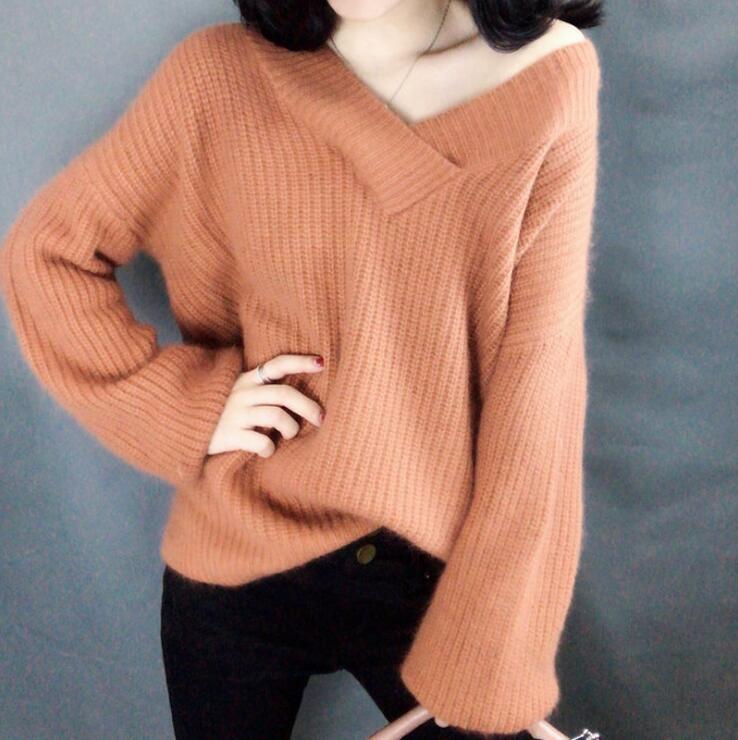 Damen Strickpullover im lässigen Oversized-Stil mit V-Ausschnitt ModeGeist