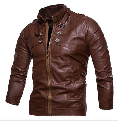Herren modische Kunstlederjacke mit asymmetrischem Reißverschluss und Steppnähten ModeGeist