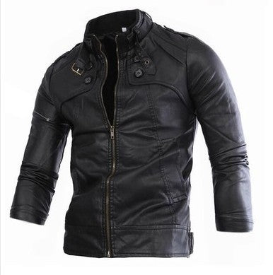 Herren modische Kunstlederjacke mit asymmetrischem Reißverschluss und Steppnähten ModeGeist