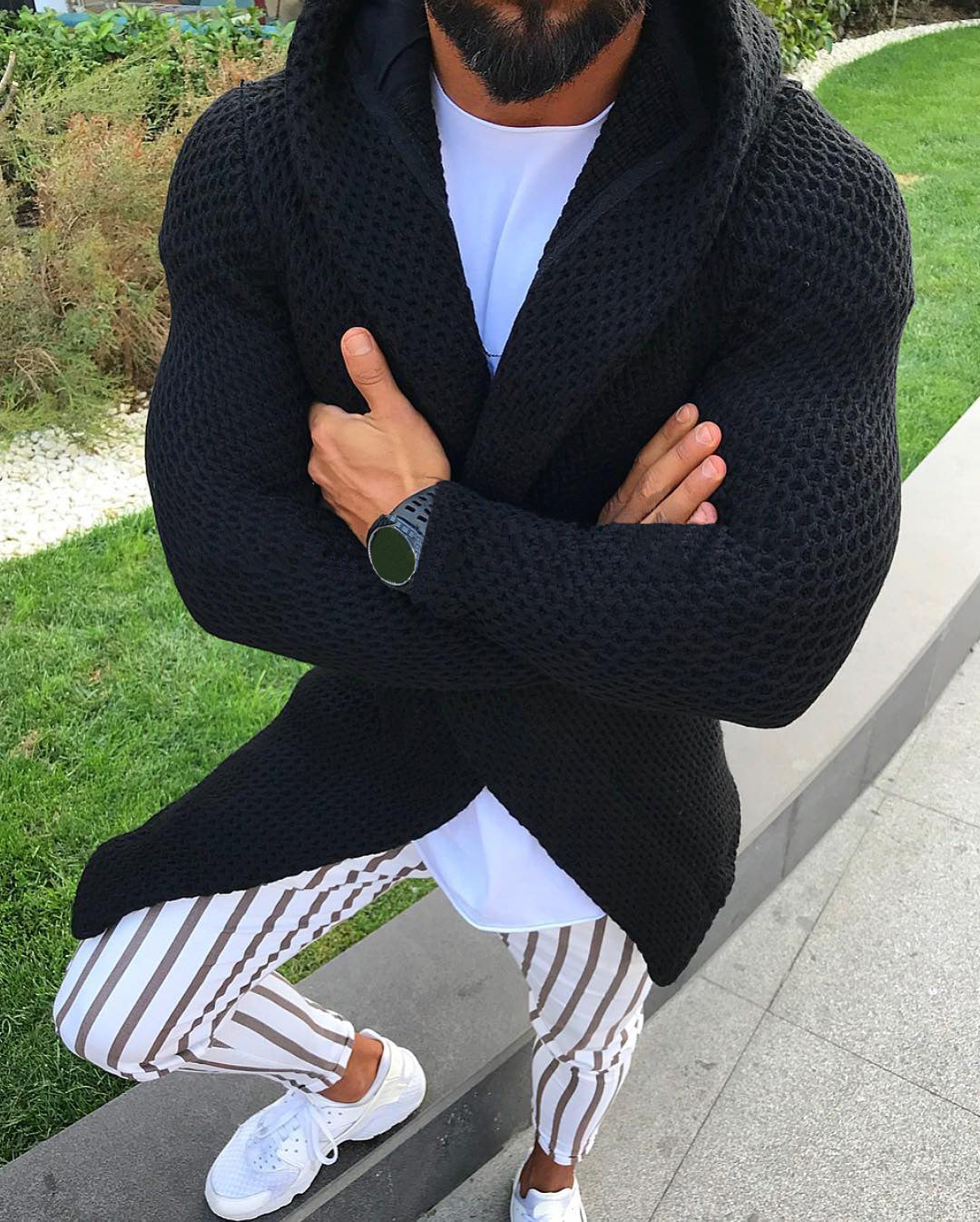 Damen Strickjacke mit offener Front und Kapuze ModeGeist