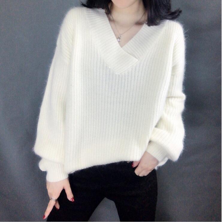 Damen Strickpullover im lässigen Oversized-Stil mit V-Ausschnitt ModeGeist