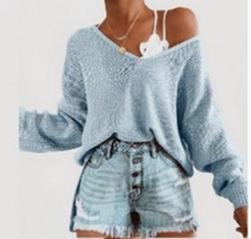 Damen lässiger Pullover mit tiefem V-Ausschnitt und überschnittenen Ärmeln ModeGeist