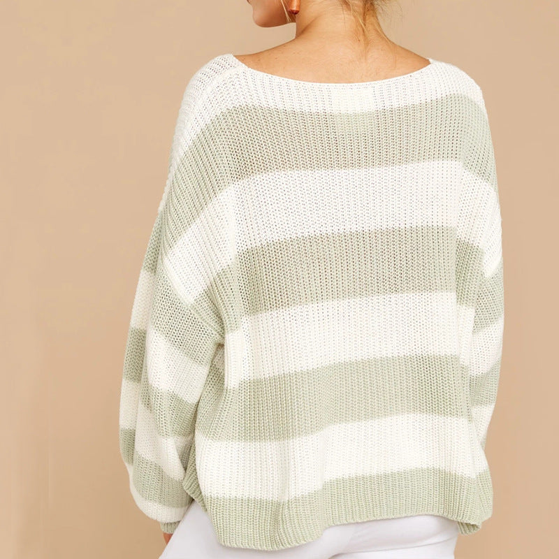 Damen Oversized Strickpullover mit modernem Streifenmuster und lockerer Passform ModeGeist