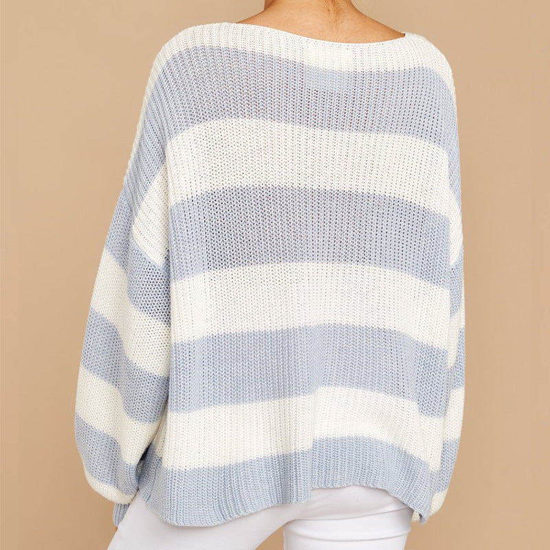 Damen Oversized Strickpullover mit modernem Streifenmuster und lockerer Passform ModeGeist