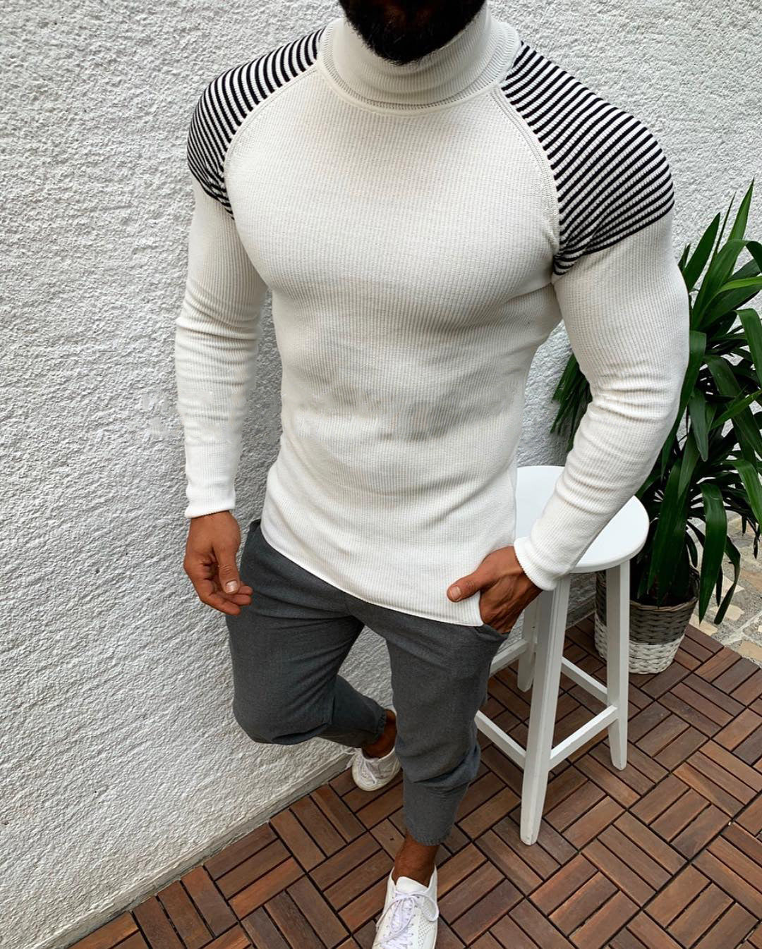 Herren Hochwertiger Funktionspullover mit modischem Stehkragen und strukturiertem Design ModeGeist