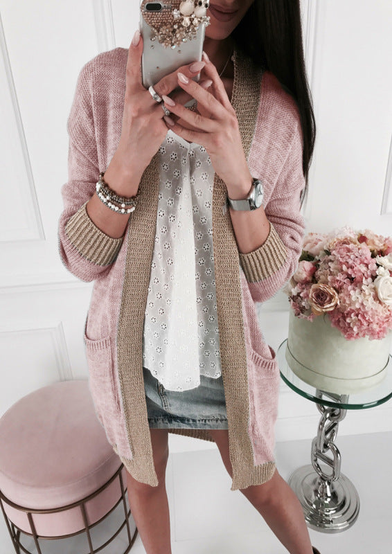 Damen Langarm Strickjacke mit edlen Kontrastdetails ModeGeist