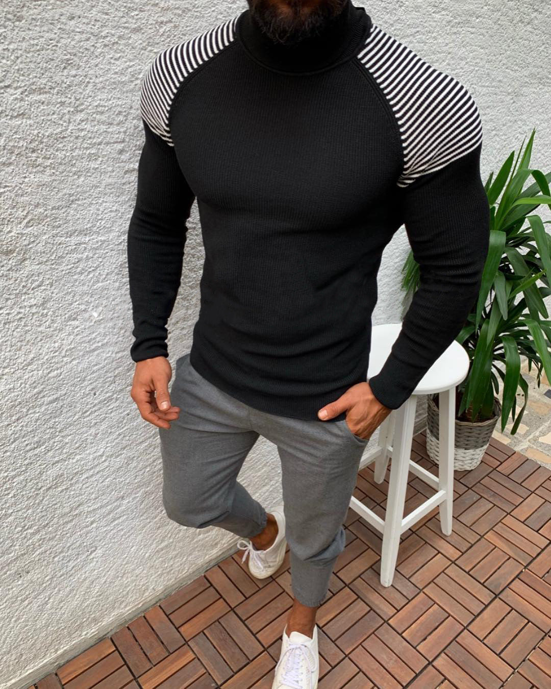 Herren Hochwertiger Funktionspullover mit modischem Stehkragen und strukturiertem Design ModeGeist