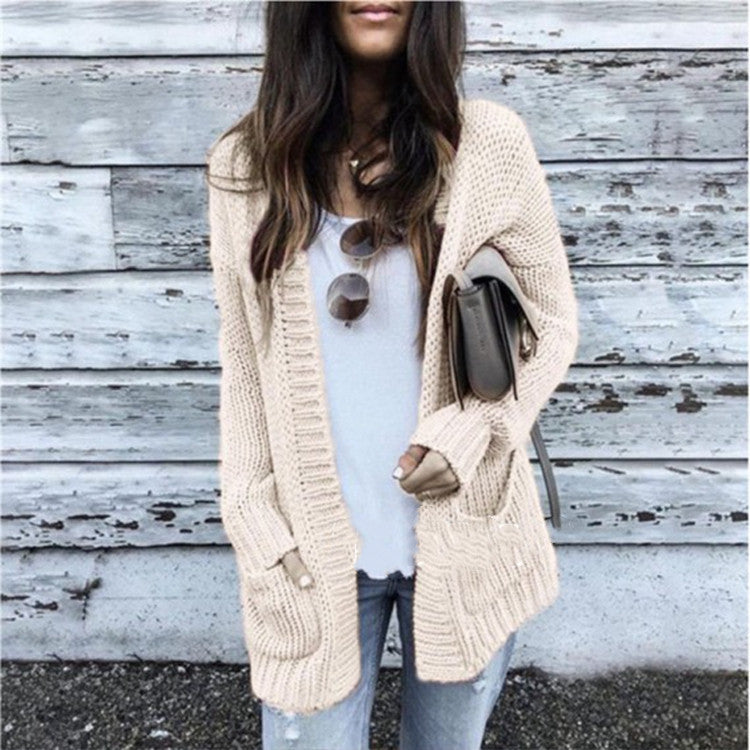 Damen Grobstrickjacke mit lässigen Taschen und offener Front ModeGeist