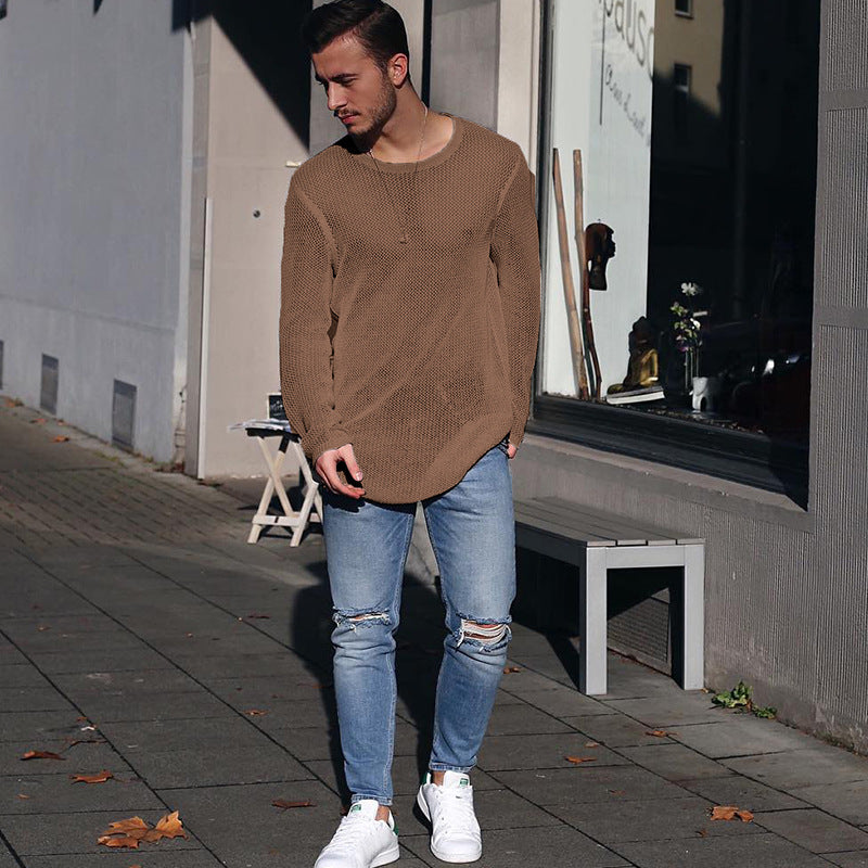 Herren langer Strickpullover mit strukturiertem Muster und lässigem Schnitt ModeGeist