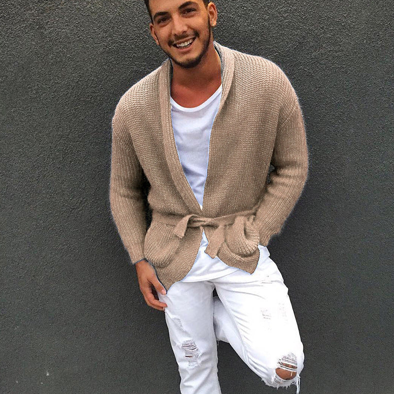 Herren Strickjacke mit modischem Gürtel und lässigem Schnitt ModeGeist