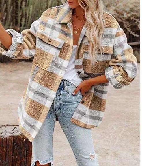 ModeGeist | Shirtjacke - Übergroß Karriert - Lang mit Brusttaschen und Knopfleiste