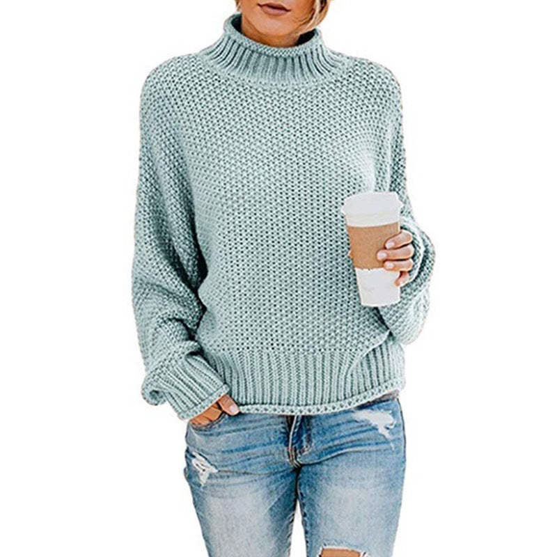 Damen Grobstrickpullover mit hohen Kragen und lockerem Design ModeGeist