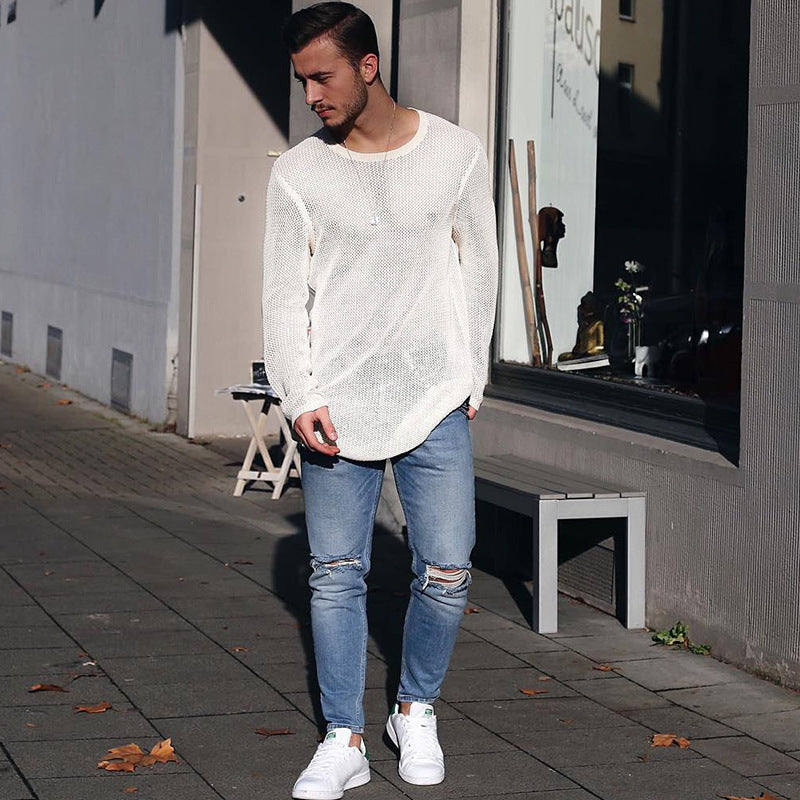 Herren langer Strickpullover mit strukturiertem Muster und lässigem Schnitt ModeGeist