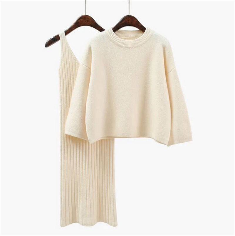 Damen Strick-Set mit lässigem Crop-Pullover und geripptem Maxikleid ModeGeist