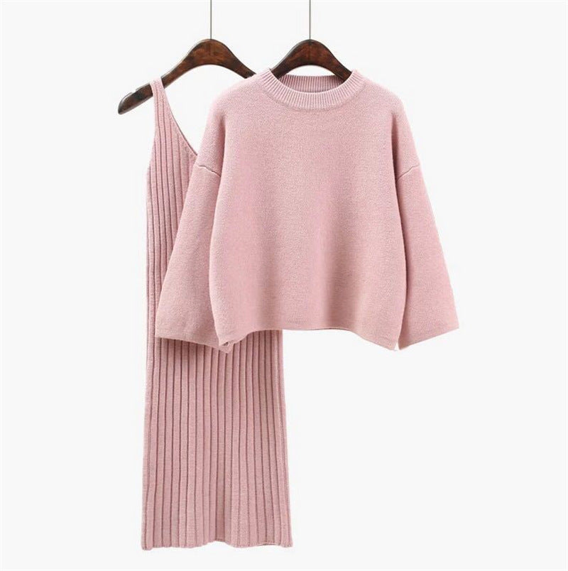 Damen Strick-Set mit lässigem Crop-Pullover und geripptem Maxikleid ModeGeist